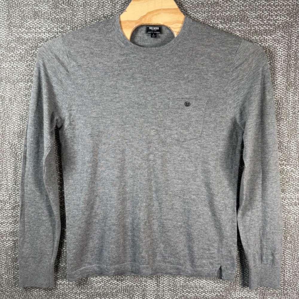 Todd Snyder Italian Cashmere Sweater Mens Large Gray Pocket Crewneck Luxury Knit - Picture 3 of 7